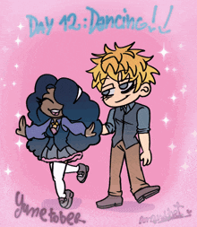 a drawing of a boy and a girl with the words day 12 dancing