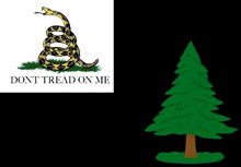 a picture of a snake next to a picture of a pine tree that says dont tread on me