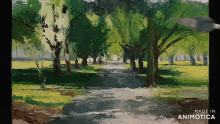 a painting of a path in a park is made by animatica