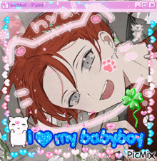 a picture of a girl with the words i love my baby boy