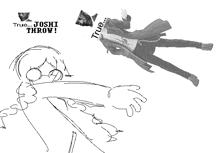 a black and white drawing of a person with the words " true joshi throw "