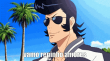 a man wearing sunglasses and a hat with the words vamos repinho amores on the bottom