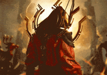 a painting of a man in a red robe with a hood
