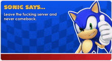sonic the hedgehog giving a thumbs up on a blue checkered background