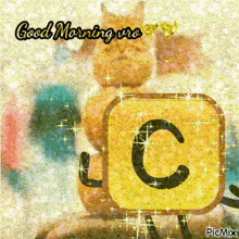 a picture of a cat with the letter c in front of it and the words good morning