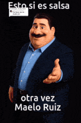 a cartoon man in a suit and blue shirt says esto si es salsa