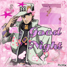 a picture of a man with a bow on his head and the words " good night "