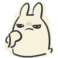 a cartoon drawing of a rabbit with a sad face