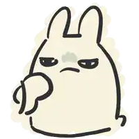a cartoon drawing of a rabbit with a sad face