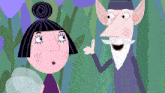 a cartoon illustration of a fairy and a gnome