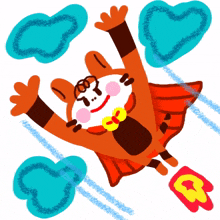 brown cat cloud flying super hero