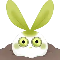 a cartoon drawing of a rabbit with green ears