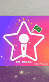 a star with a microphone and a flag with the word brasil on it