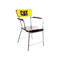 a chair with a cat logo on the back
