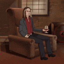 a cartoon of a man in a suit and red shirt