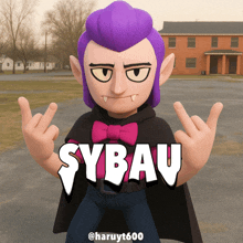 a cartoon character with the name sybau written on the bottom