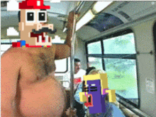 a man without a shirt is wearing a mario hat