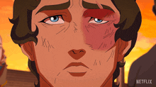 a close up of a man 's face with netflix written on the bottom right
