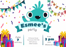 a birthday invitation for esmee 's party is shown