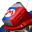 a pixel art of a red and blue motorcycle with a pepsi can on the front .