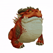 a red and white dragon with horns and a big belly