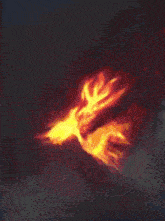 a close up of a yellow and red flame on a black background
