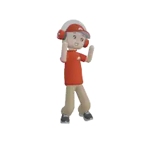 a cartoon character wearing an orange shirt and a red hat with the letter c on it