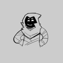 a black and white drawing of a person with a hood giving the middle finger