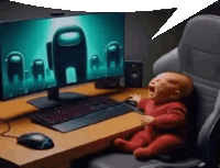 a baby is crying in front of a computer screen .