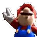 mario is wearing sunglasses and overalls and waving .