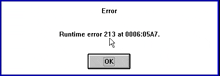a computer screen that says error 213 at 006 : 05a7