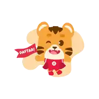 a cartoon of a tiger holding a red flag that says daftar