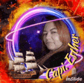 a picture of a woman and a ship with the name cape esther