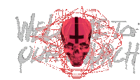 a red skull with a cross on it is surrounded by the words we are to our church