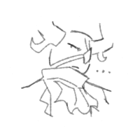 a black and white drawing of a person with horns on a white background .