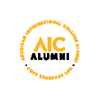 a logo for the american international college alumni has a circle around it