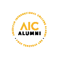 a logo for the american international college alumni has a circle around it