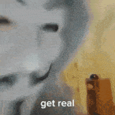 a blurry picture of a room with the words " get real " on the bottom