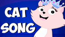 a cartoon cat with a crown on her head singing a cat song