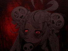 a drawing of a girl with a skull on her head