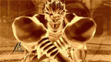 a cartoon character is standing in front of a building with his arms outstretched in a video game .
