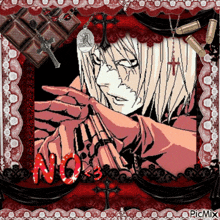 a picture of a man holding a gun with the word no 3 written in red