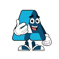 a cartoon drawing of the letter a giving a thumbs up sign