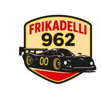 a logo for frikadelli 962 with a black race car on it
