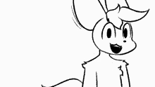 a black and white drawing of a cartoon rabbit with a bow on its head .