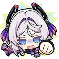 a cartoon drawing of a girl with white hair and purple feathers