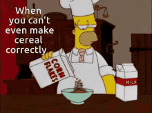 bad cook homer cant make cereal cant cook corn flake fail