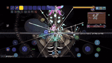 a screenshot of a video game shows a skeleton being attacked by a monster called moon lotus hand