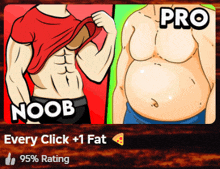 a picture of a noob and a pro with a percentage rating