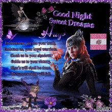 a good night sweet dreams hugs card with a fairy